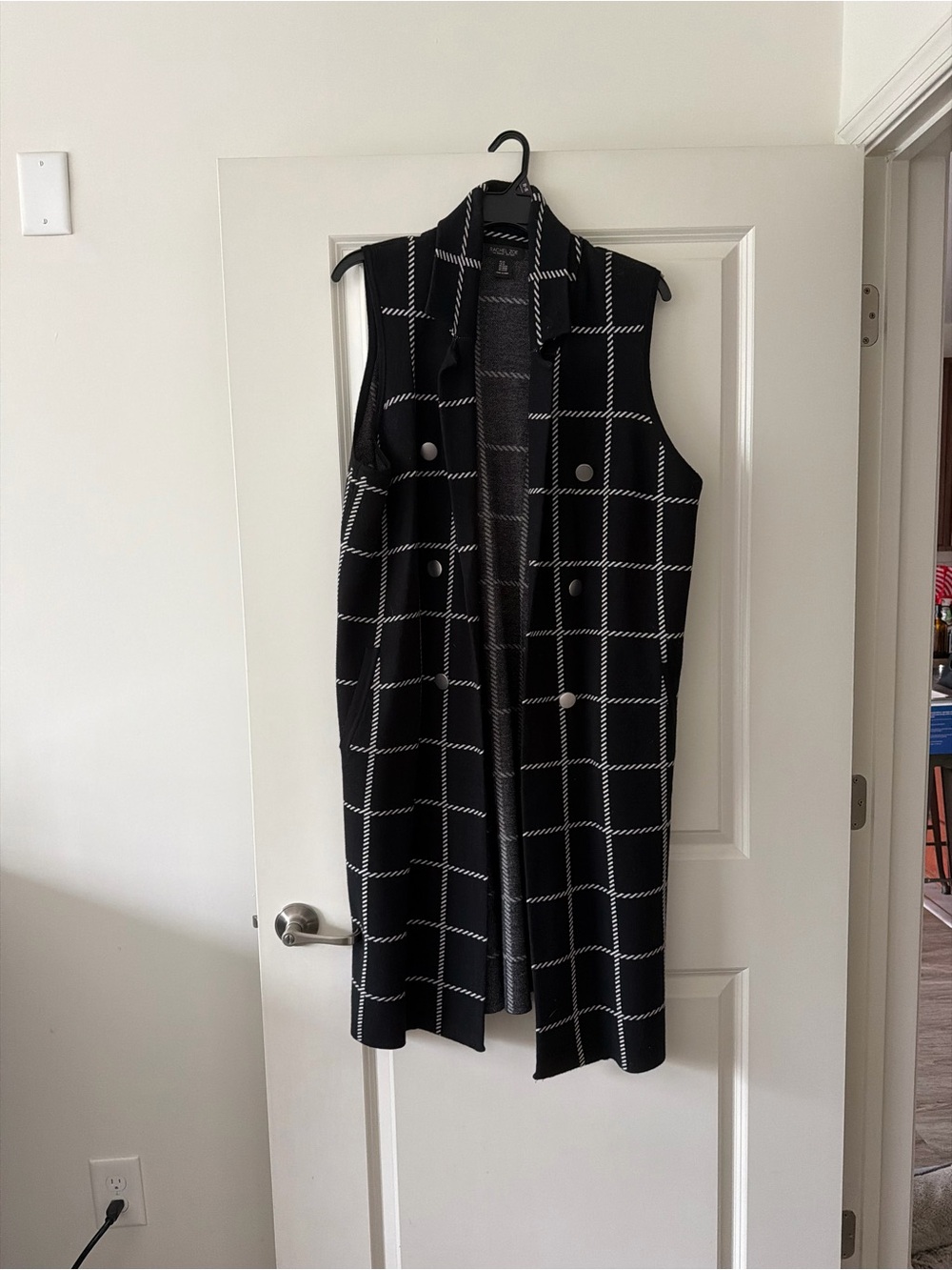 Rachel Zoe Black and White Windowpane Sleeveless Coat Vest